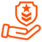 Orange security hand shield icon representing safety and protection.