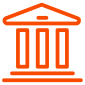 Stylized orange solar icon of a building structure