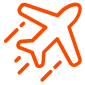 Orange silhouette icon of an airplane in flight